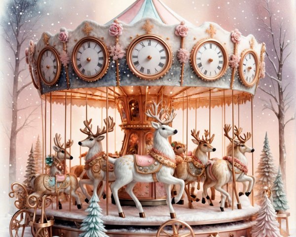 Whimsical Carousel with Elegant Decorated Reindeer