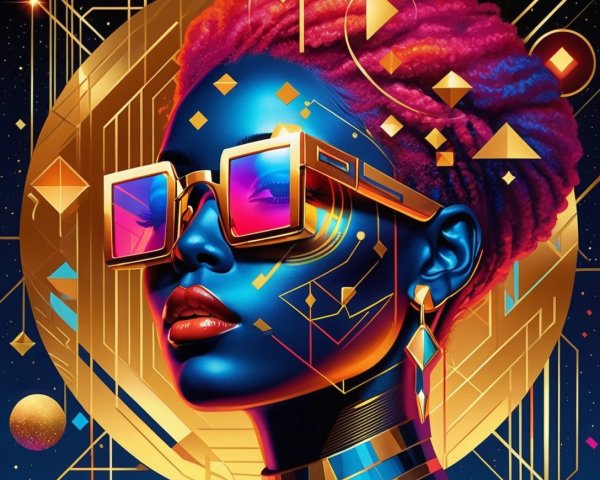 Digital Artwork of Woman with Colorful Afro and Sunglasses