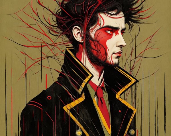 Stylized portrait of a young man with red highlights