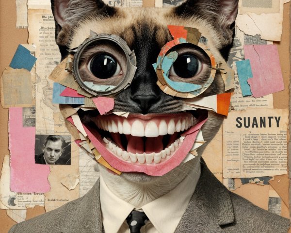 Surreal Cat Collage with Glasses and Formal Suit