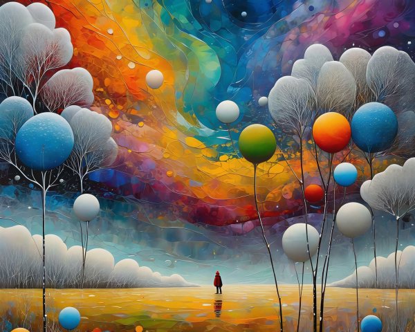 Surreal Landscape Blending Abstract Art and Pointillism