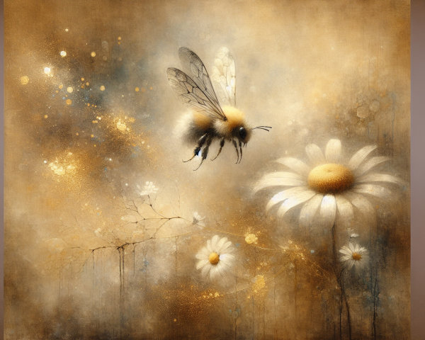 Dreamy Scene of a Bee Above Vibrant Daisies