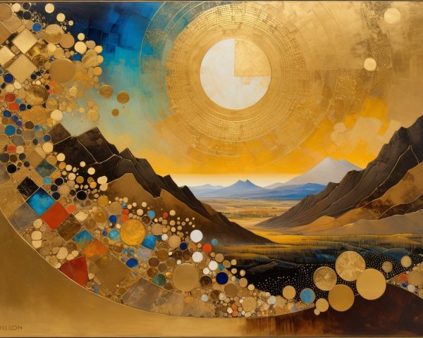 Abstract Landscape with Golden Hues and Vibrant Blues
