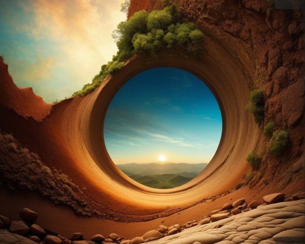 Surreal Landscape with Hole Framed by Rocky Earth