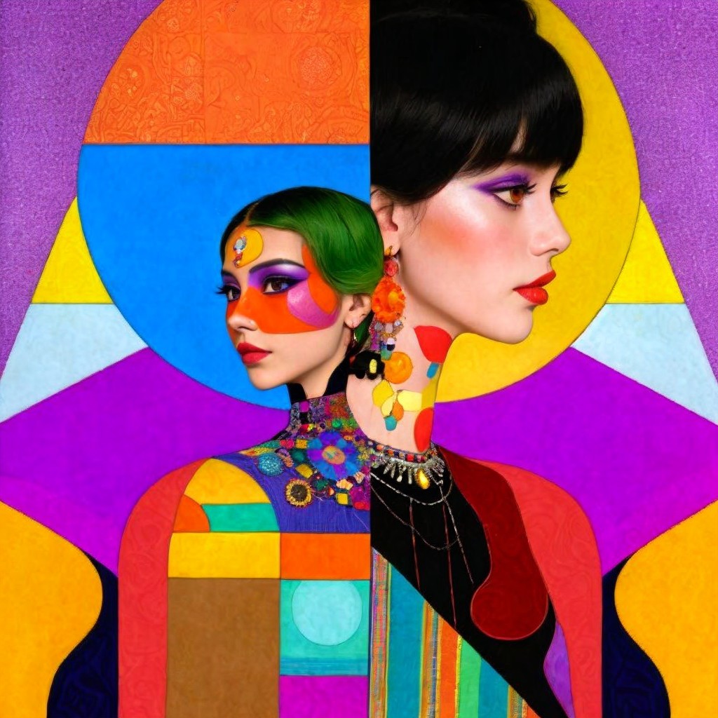 Stylized Female Figures with Vibrant Makeup and Accessories