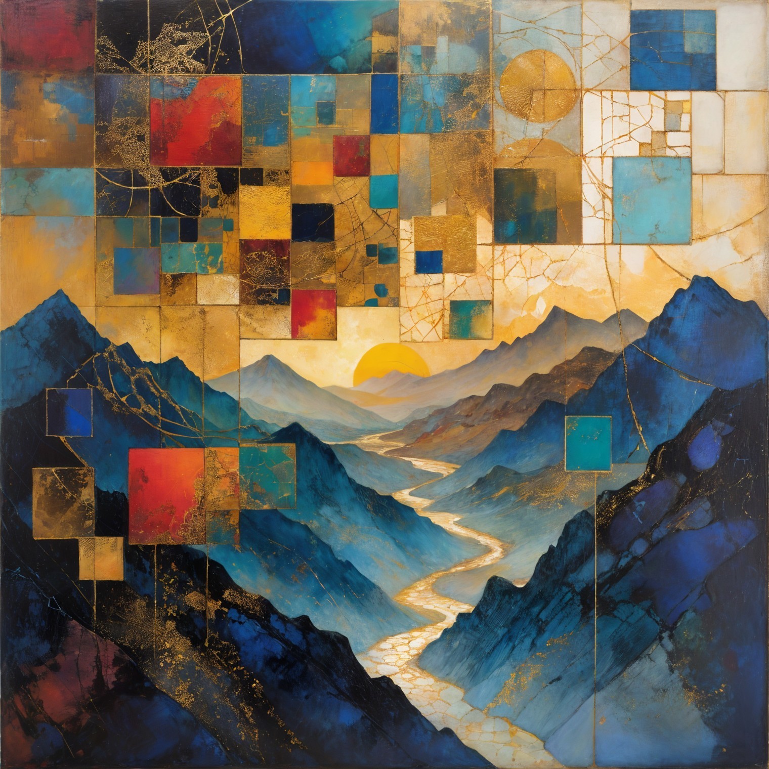 Abstract Landscape with Geometric Shapes and Colors