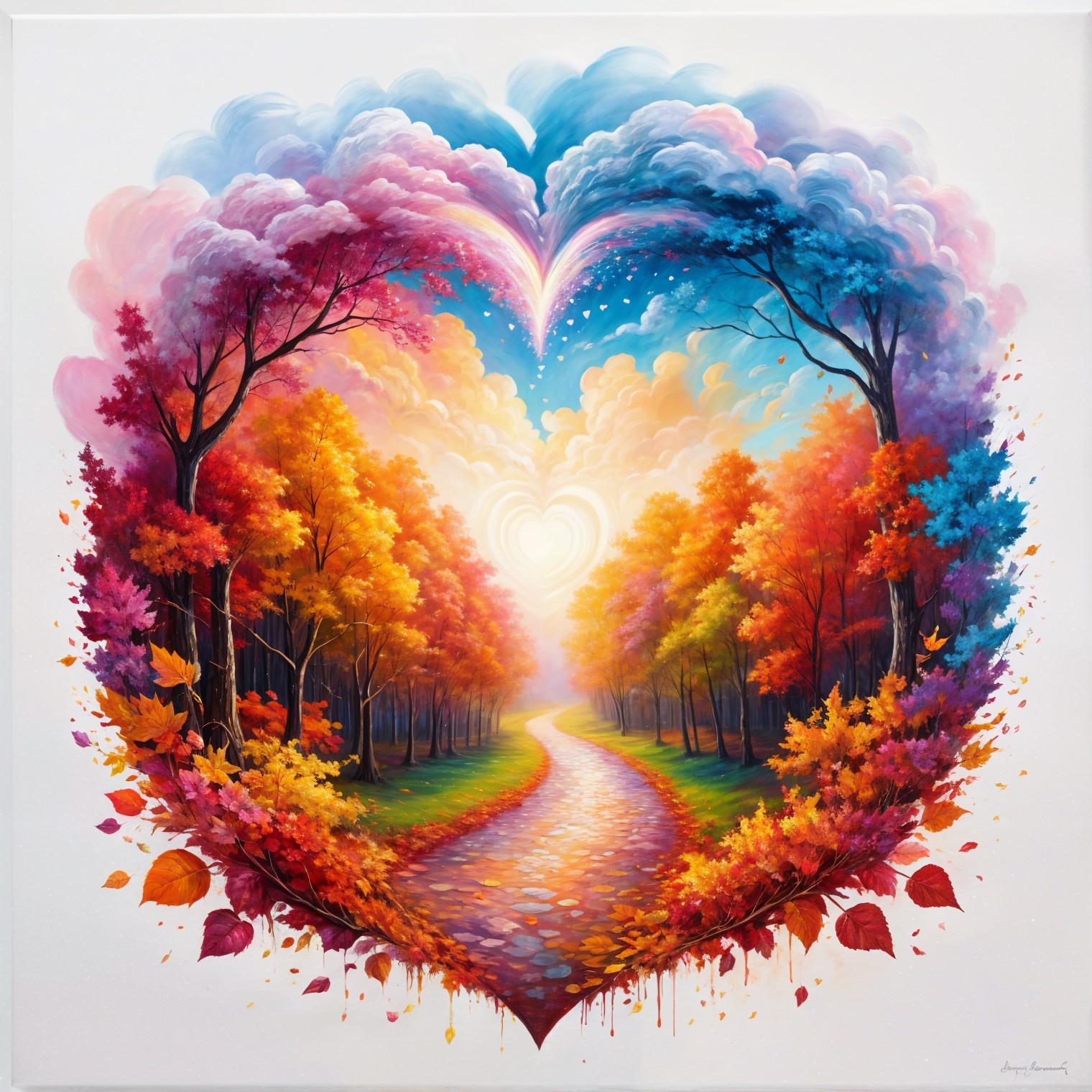Heart-Shaped Landscape with Autumn Trees and Sky