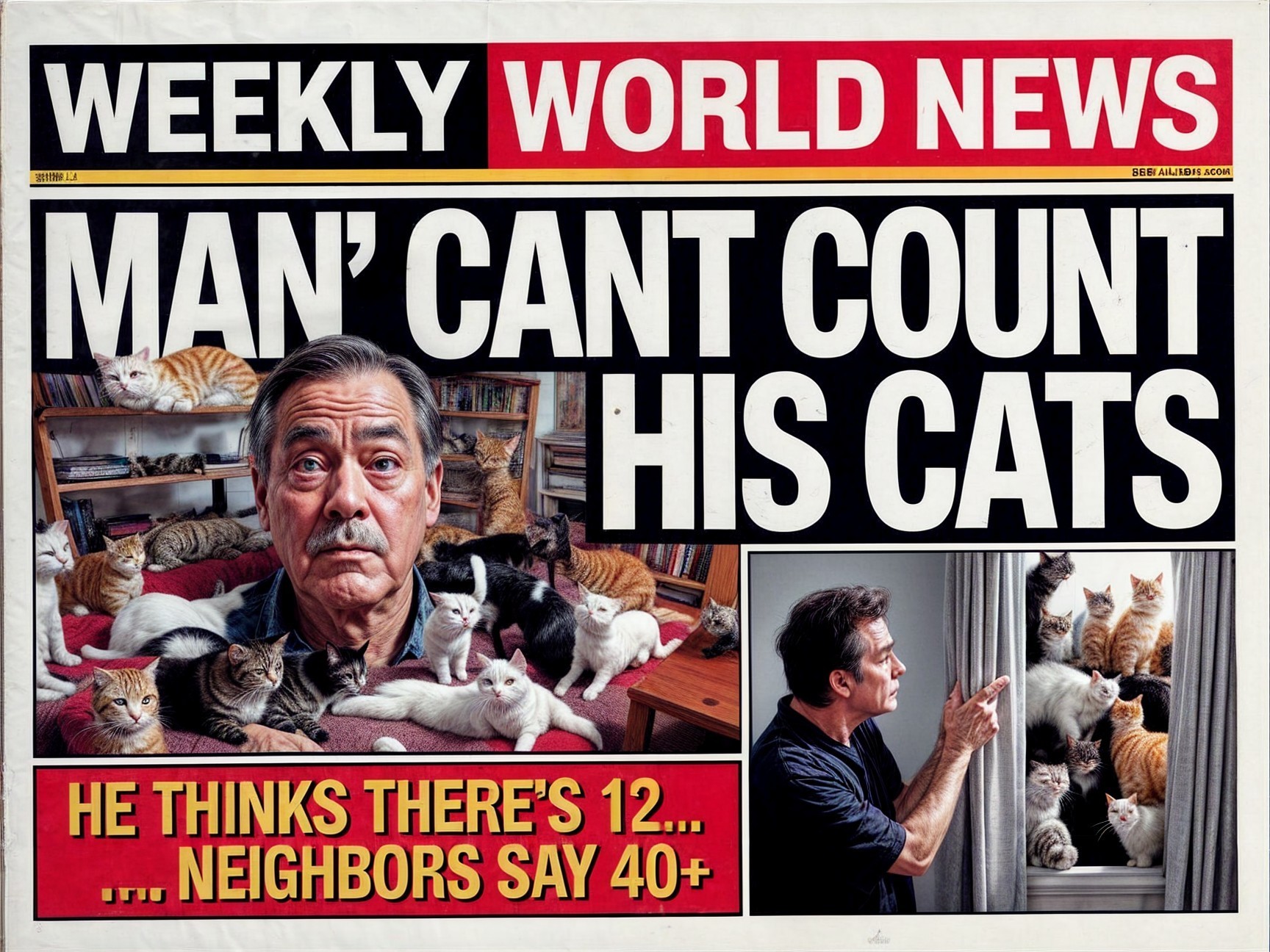 Middle-aged man confused by large number of cats