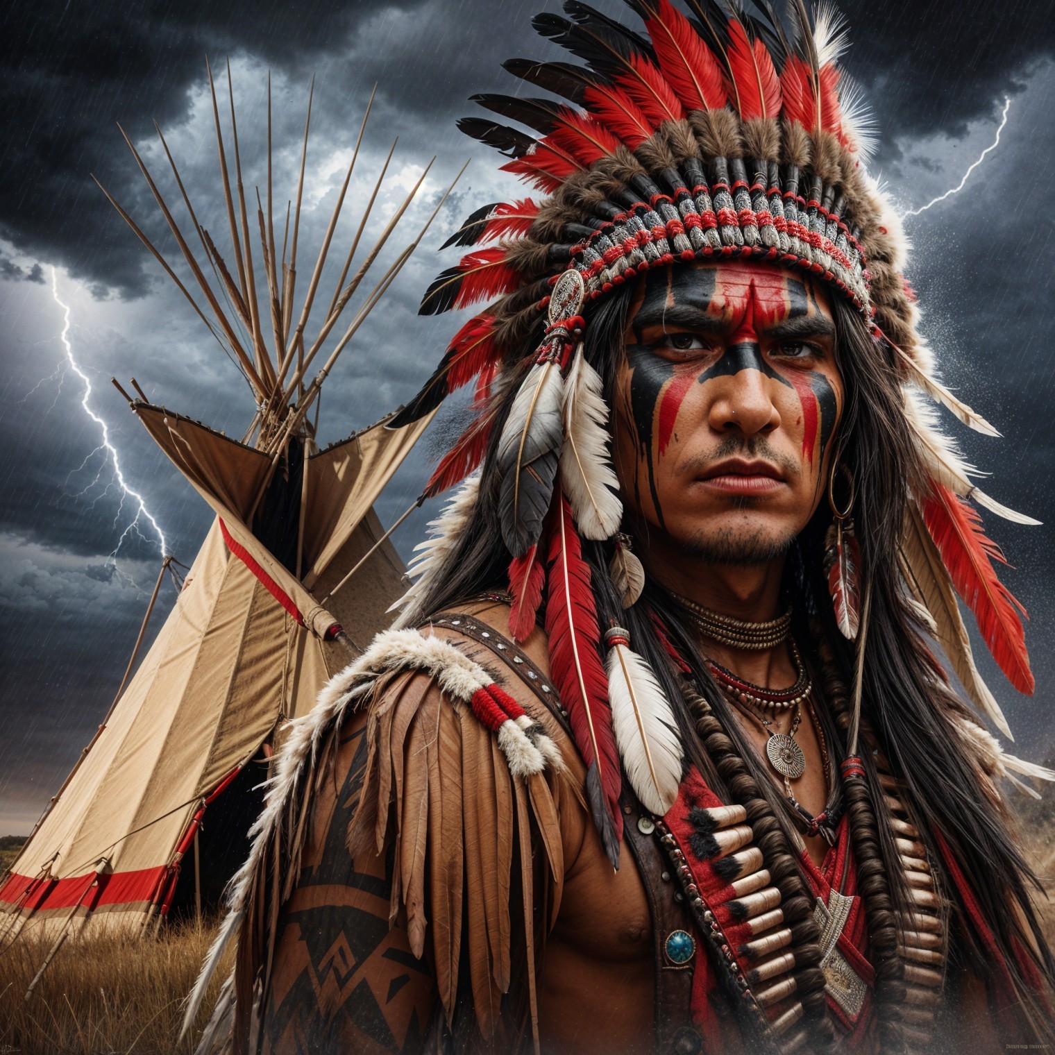 Native American Figure in Traditional Attire and Setting