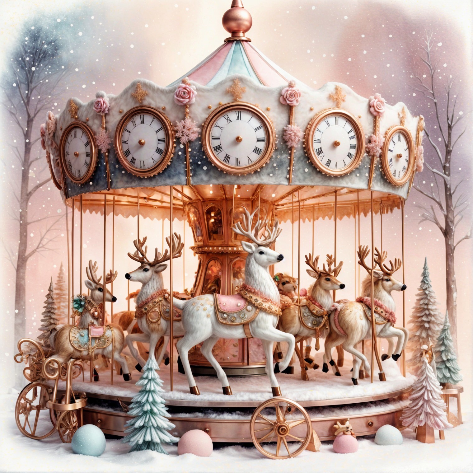 Whimsical Carousel with Elegant Decorated Reindeer