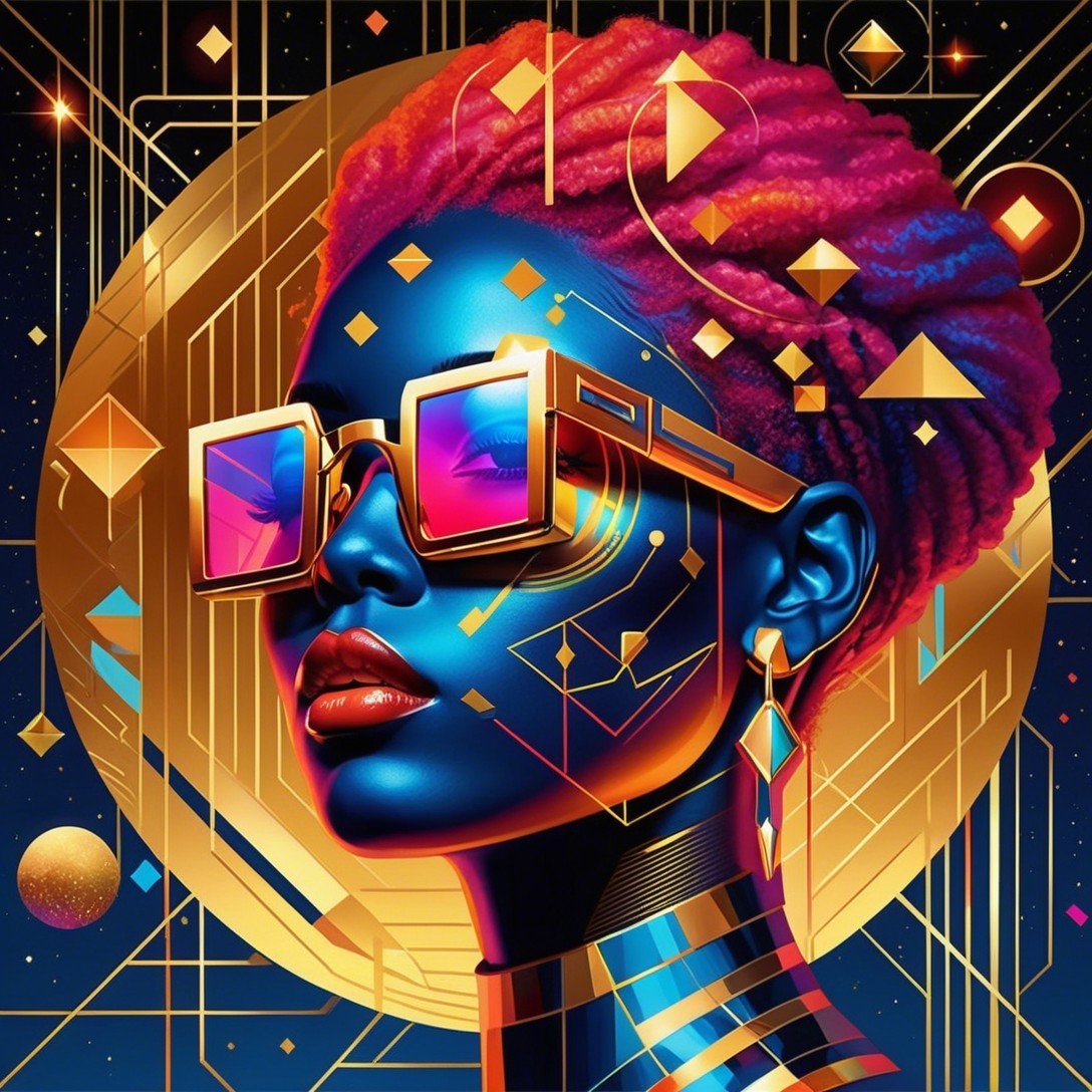 Digital Artwork of Woman with Colorful Afro and Sunglasses