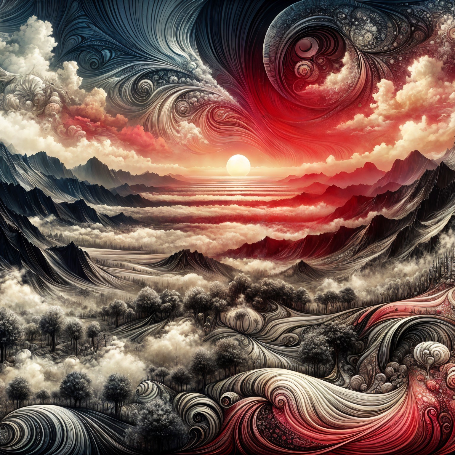 Breathtaking Landscape with Sunset and Majestic Mountains