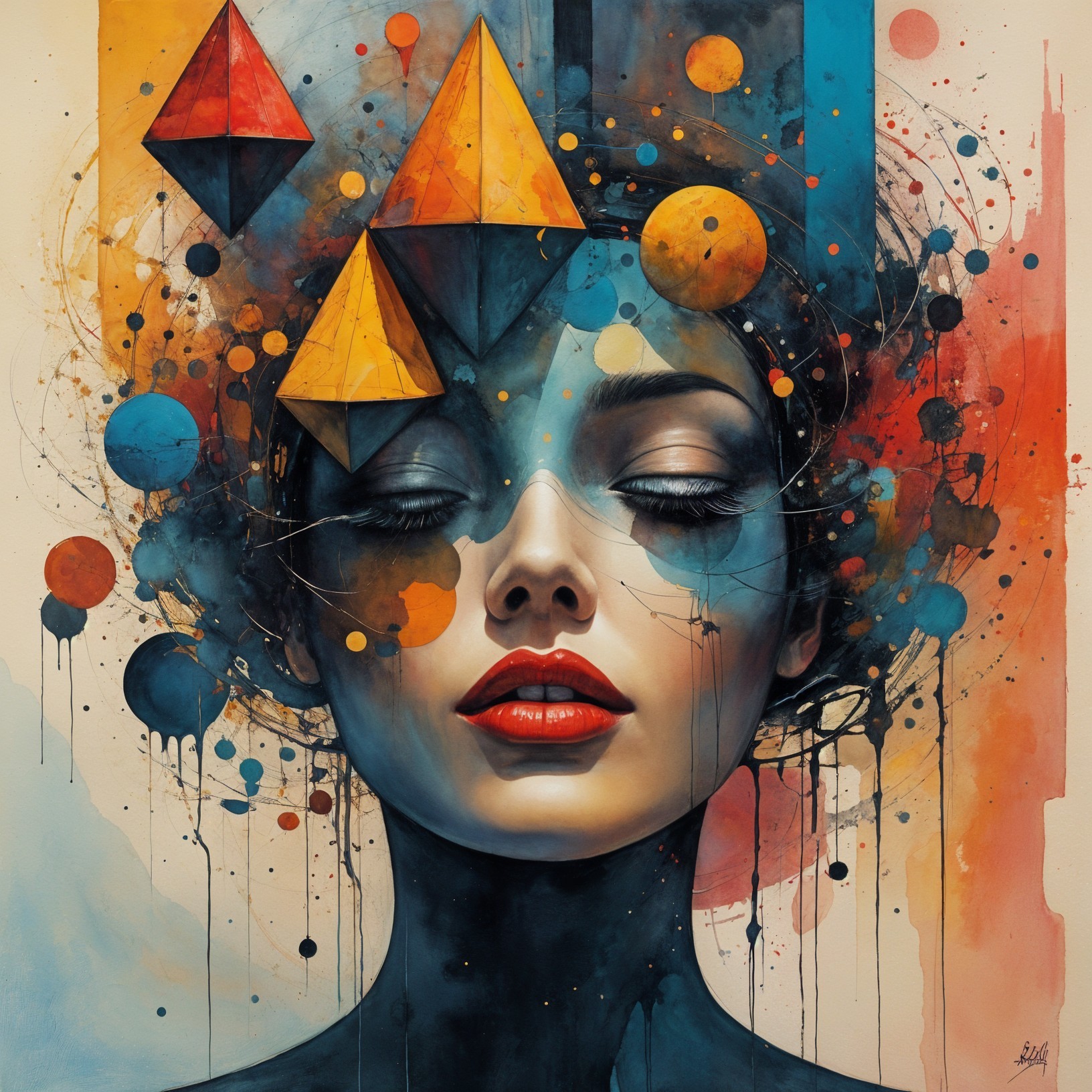 Portrait of a woman with closed eyes and vibrant colors