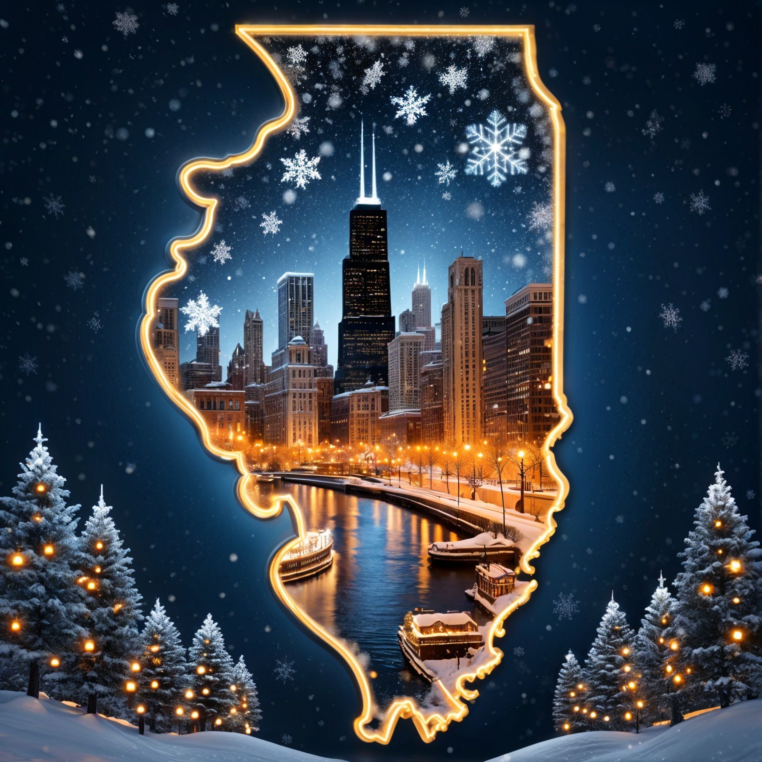 Winter Chicago Skyline with Snowy Ambiance