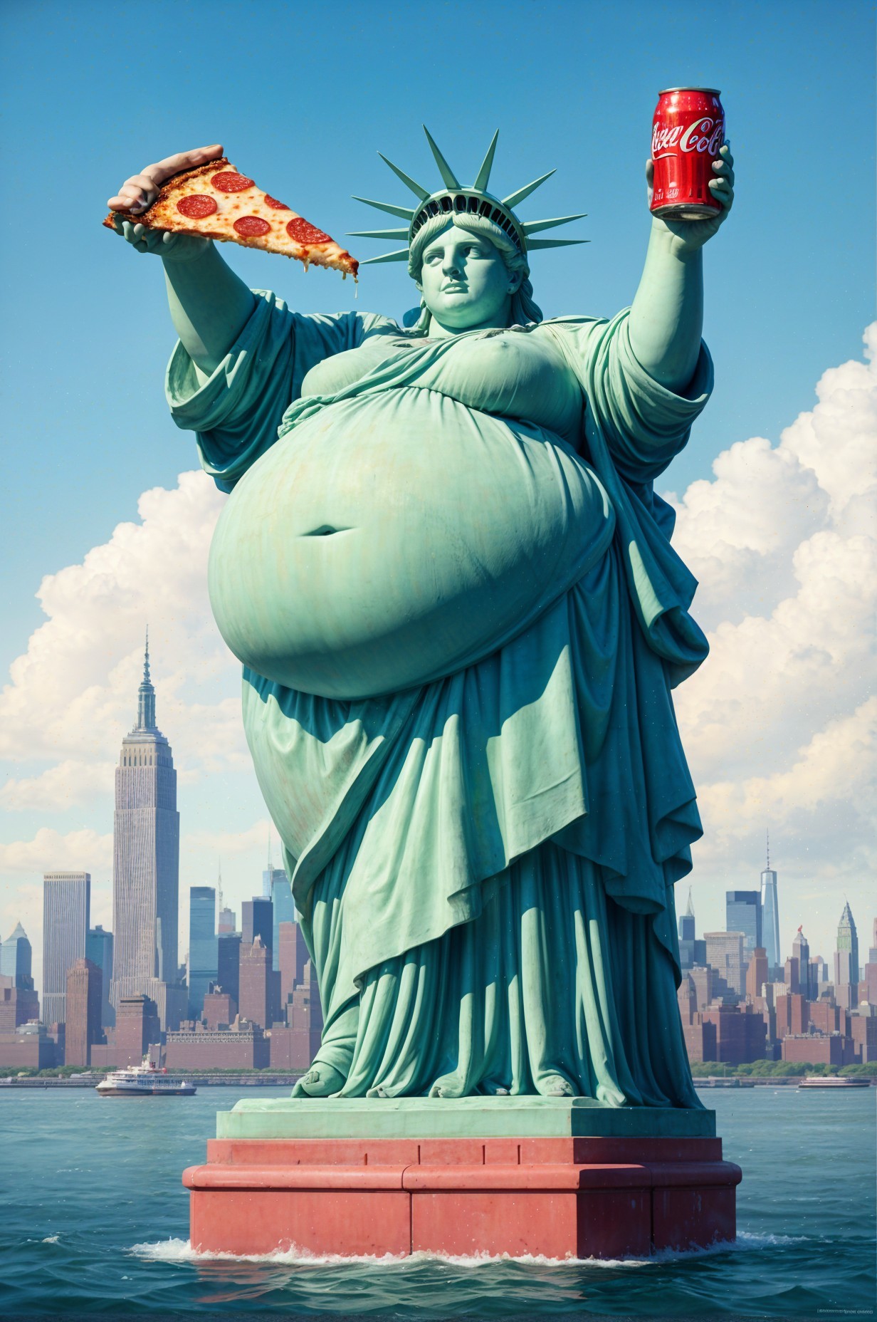 Statue of Liberty with Pizza and Coca-Cola in NYC