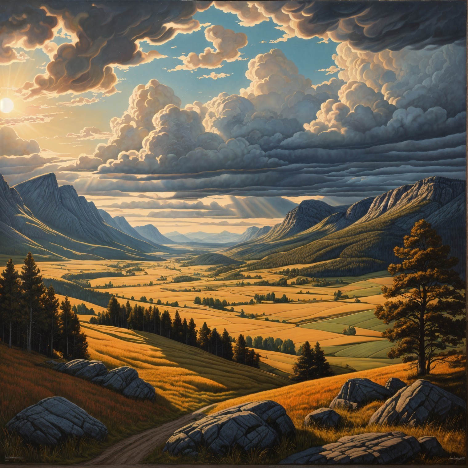 Vast Valley Landscape Surrounded by Towering Mountains