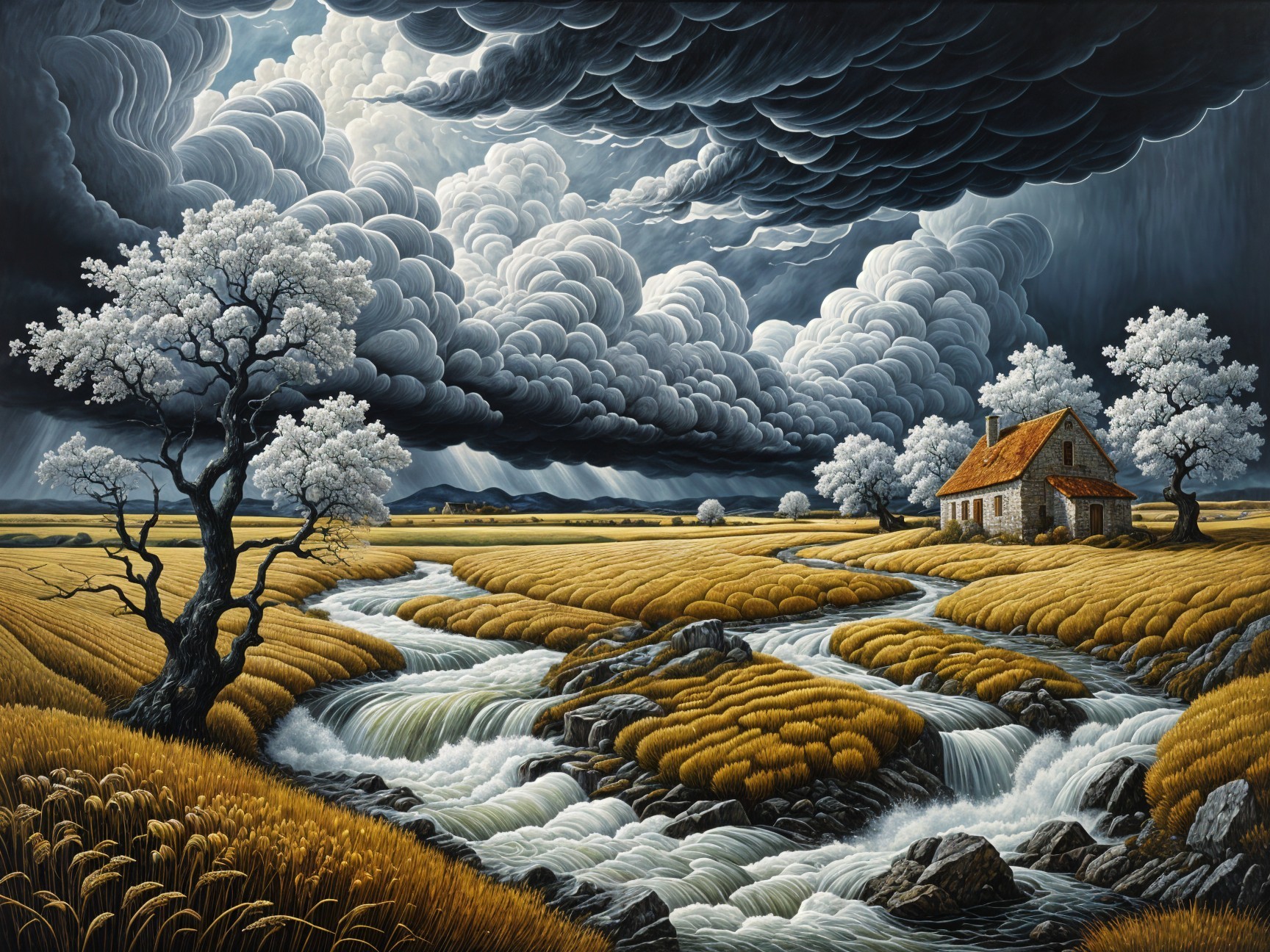 Dramatic Landscape with House and Winding Stream