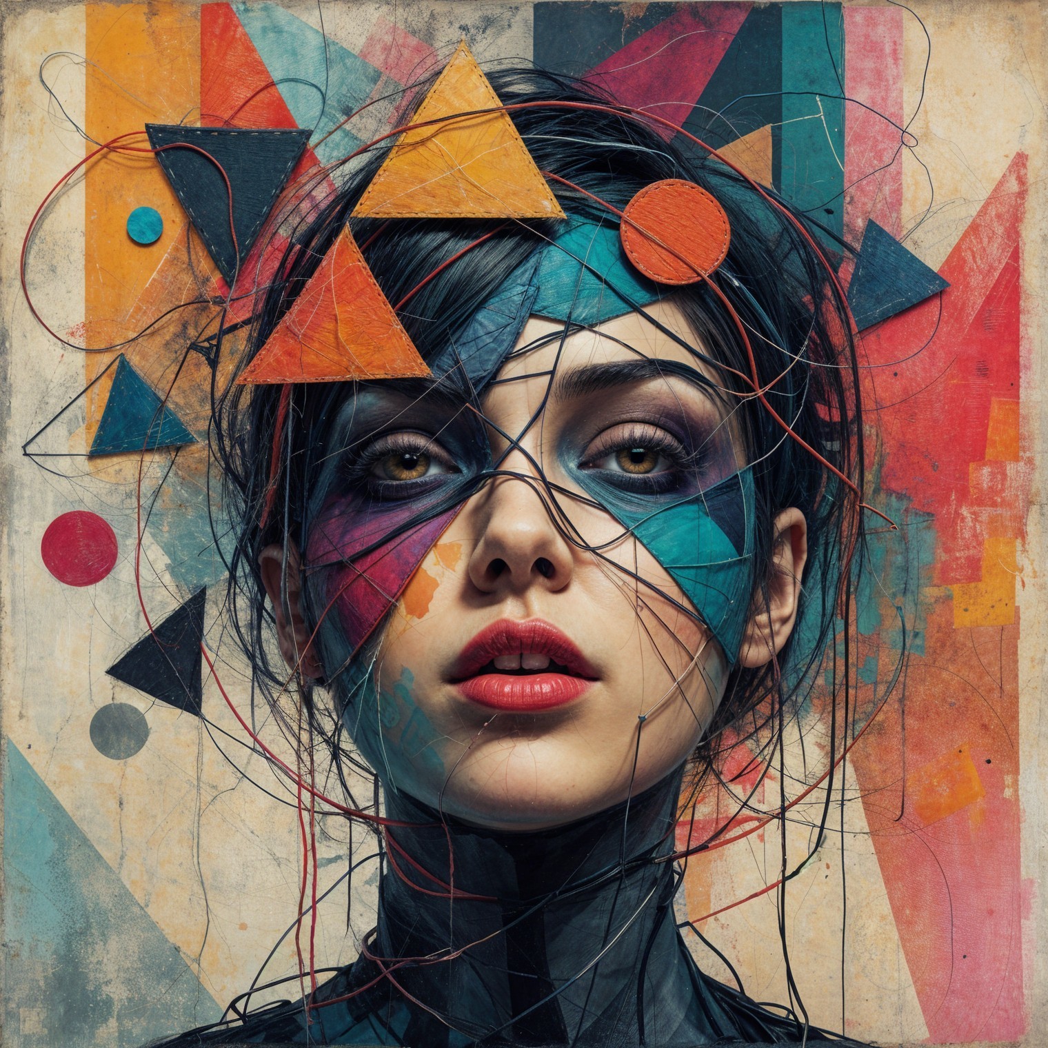 Portrait of a Woman with Geometric Face Art