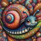 Vibrant Snail with Spiraled Shell and Colorful Surroundings