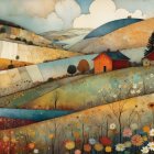Vibrant Landscape with Colorful Fields and Hills