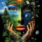 Split Face of Woman Representing Day and Night Themes