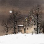 Serene Winter Landscape with Rustic Barn and Snow