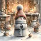 Cheerful Gnome by Fireplace in Cozy Winter Scene
