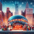 Vibrant Urban Christmas Scene with Cloud Gate Sculpture