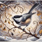 Detailed Illustration of a Bird on a Snowy Branch