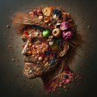 Portrait of a man with floral and fruit headdress
