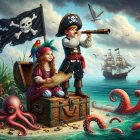 Children in Pirate Costumes on a Sandy Beach