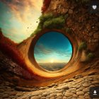 Surreal Landscape with Hole Framed by Rocky Earth