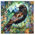 Colorful Bird in a Lush Garden Illustration