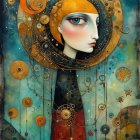 Surreal Portrait of Woman with Yellow Headdress and Landscape