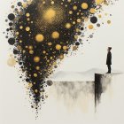 Solitary Figure on Ledge Amid Surreal Cosmic Scene