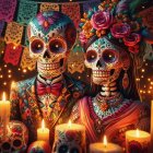 Couple in Día de los Muertos Makeup and Attire