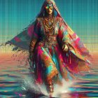 Vibrant Figure in Multicolored Kimono by Desert Horizon