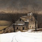 Cozy Stone Cottage in a Snowy Landscape at Night