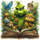 Whimsical Scene with Grinch and Holiday Decorations