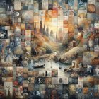 Oil Painting of an Elderly Man in Mosaic Landscape