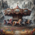 Ornate Carousel in a Dreamy Landscape with Horses