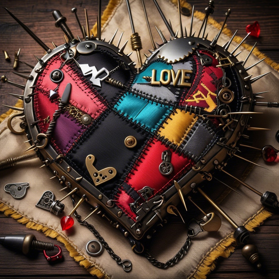 Heart-Shaped Fabric Art with Steampunk Elements