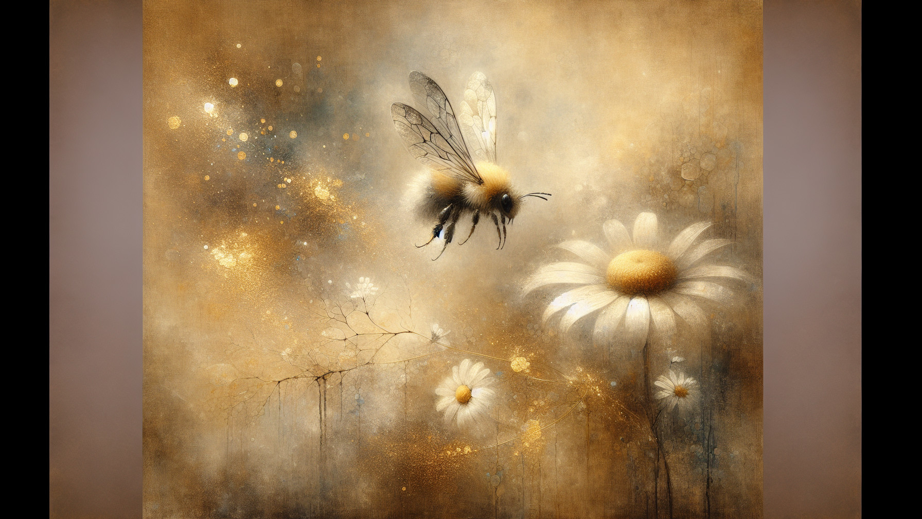 Dreamy Scene of a Bee Above Vibrant Daisies