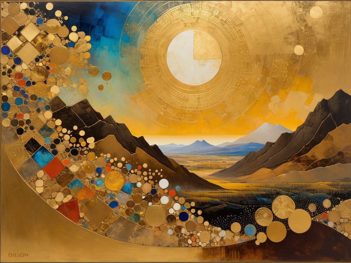 Abstract Landscape with Golden Hues and Vibrant Blues