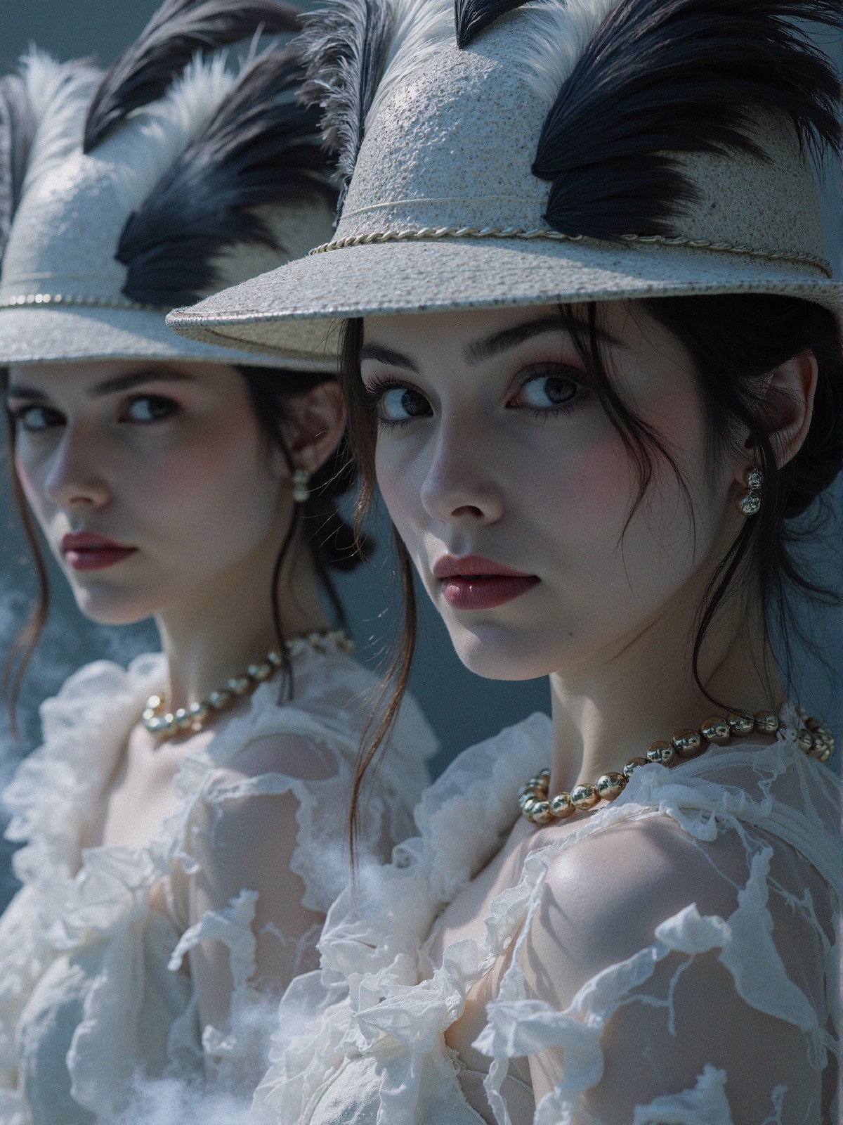 Elegant Portrait of a Woman with Dark Hair and Hat