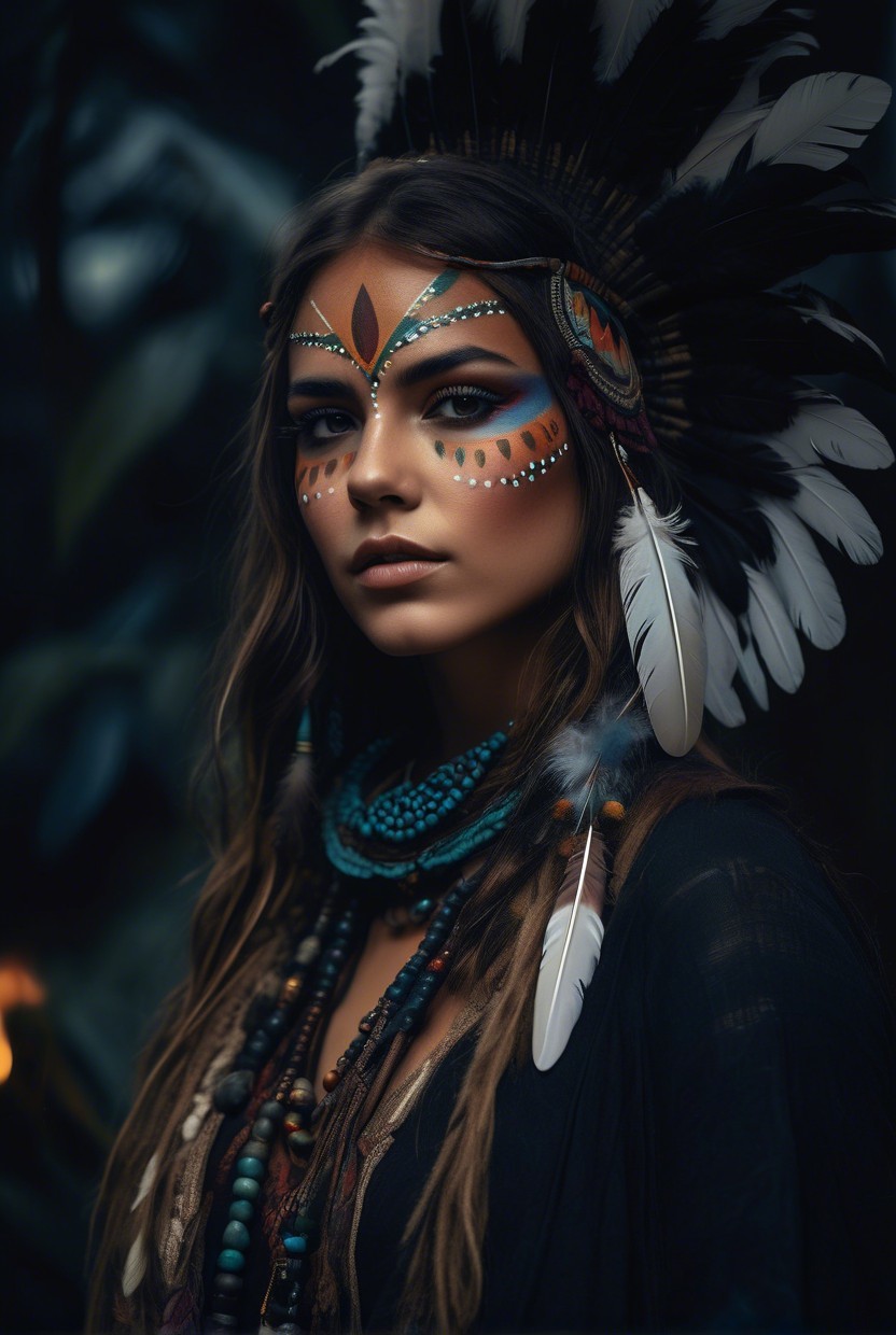 Portrait of a Young Woman in Traditional Indigenous Attire