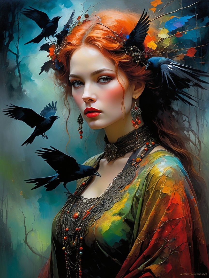 Striking Woman with Red Hair in Surreal Landscape