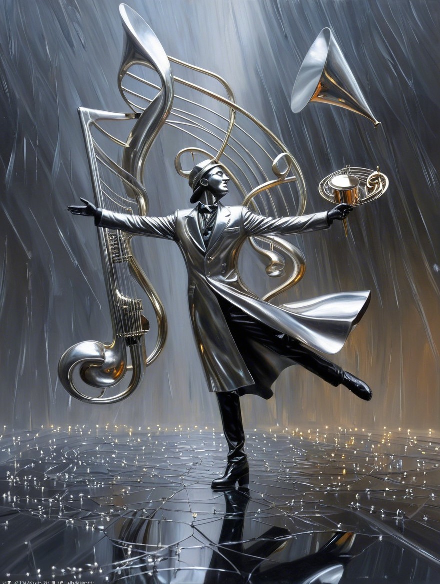 Silver Sculpture of Elegant Figure with Musical Elements