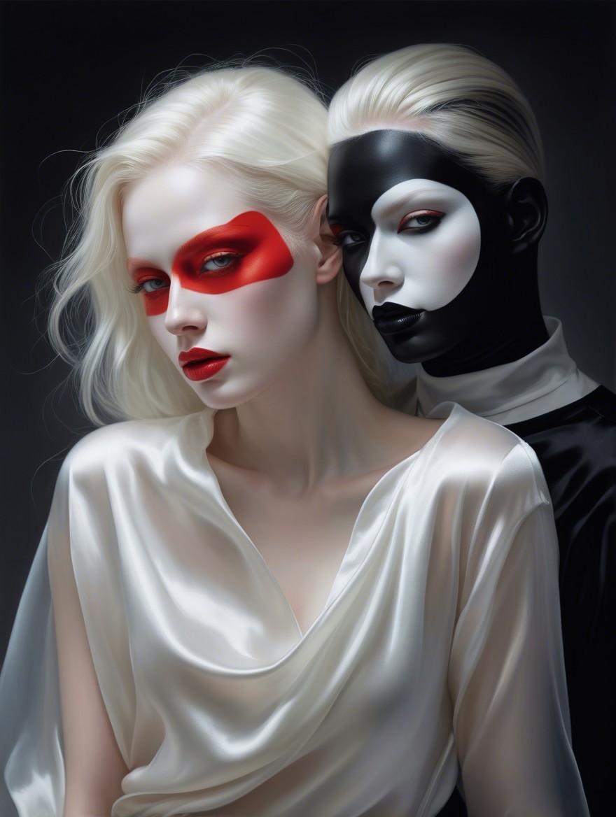 Contrasting Figures in Elegant Outfits and Makeup