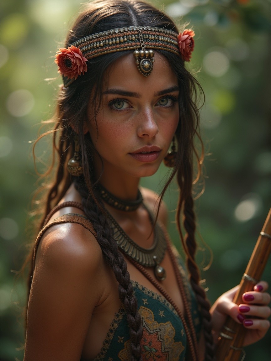 Young woman with braided hair in floral headband